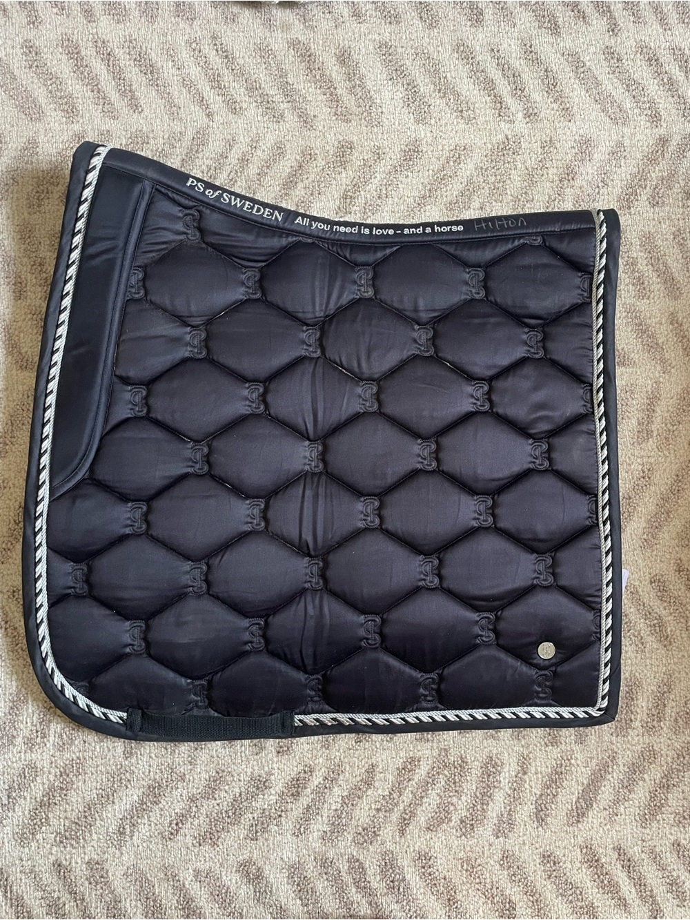 PS of Sweden Black Quilted Dressage Signature Saddle Pad with Twisted Rope Trim